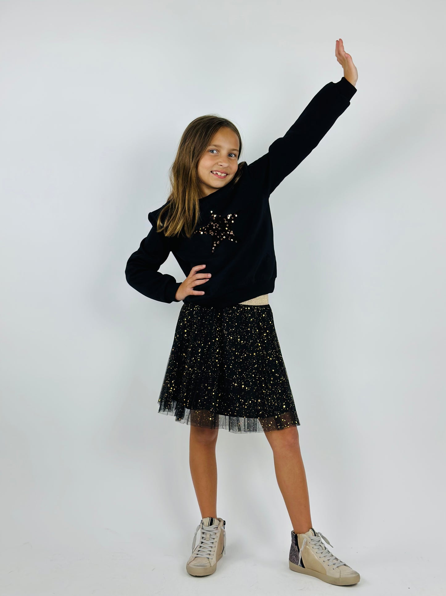 Black and Gold Layered Skirt with Gold Band