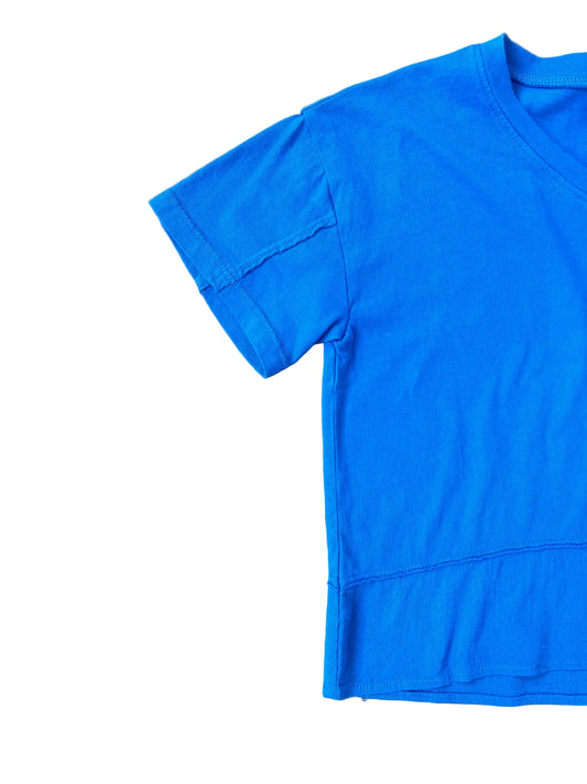 Tenly Mixed Media V-Neck Tee - Cobalt Blue