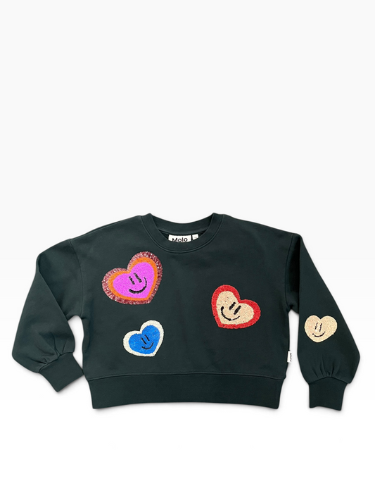 Molo Miki Sequin Heart Sweatshirt - Dark Green