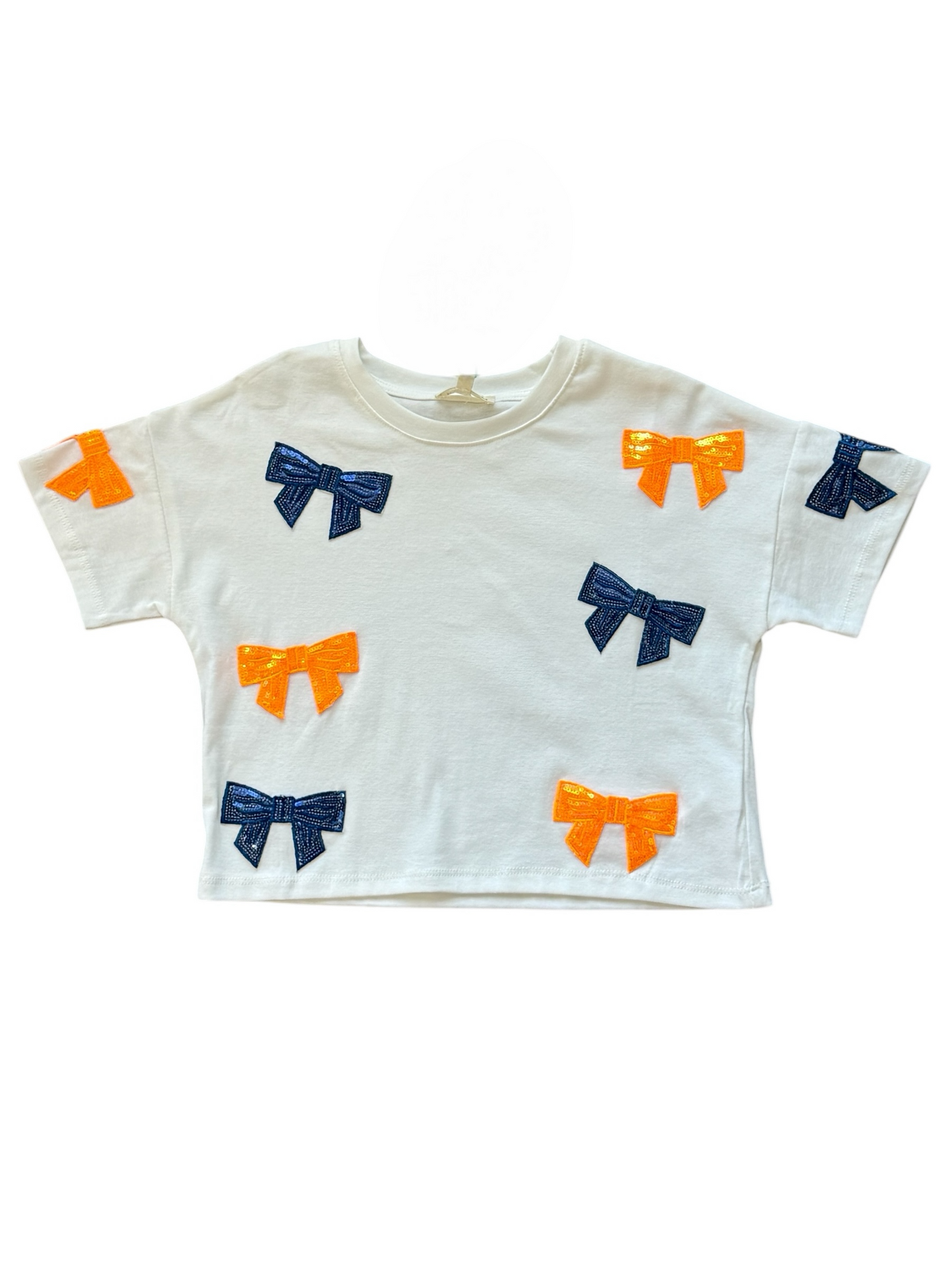 Spirit Tee w/ Orange and Navy Sequin Bows