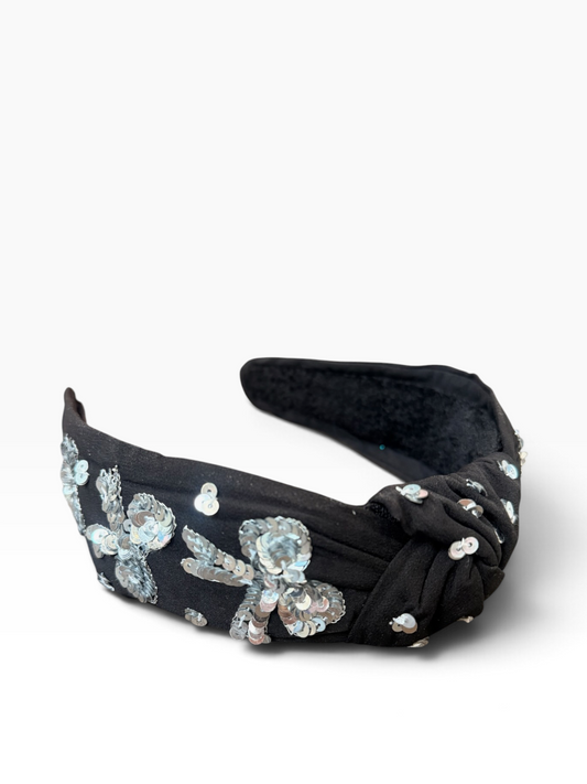 Silver Sequin Bow Knotted Headband