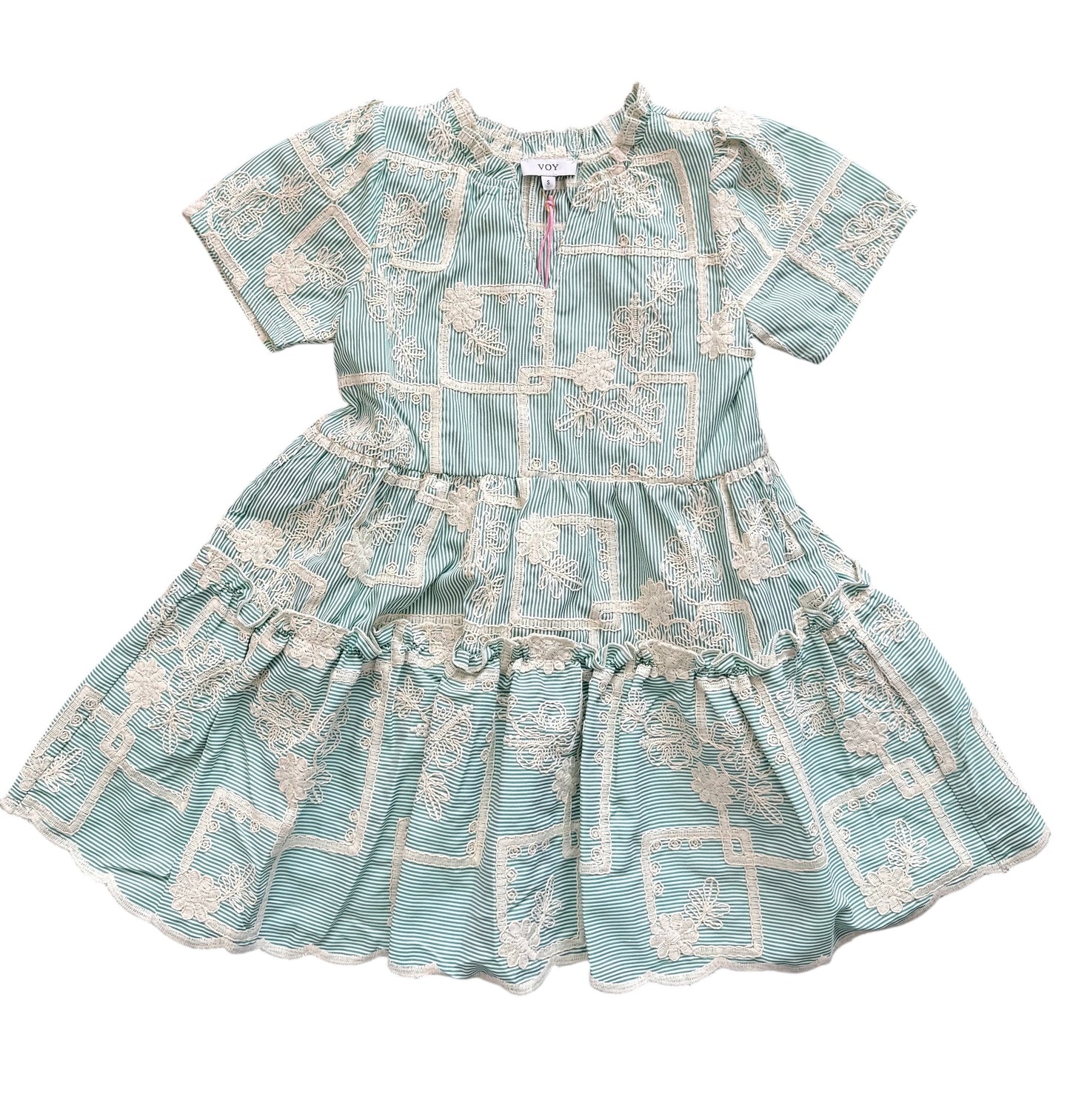 VOY Floral Embroidered Dress - Green