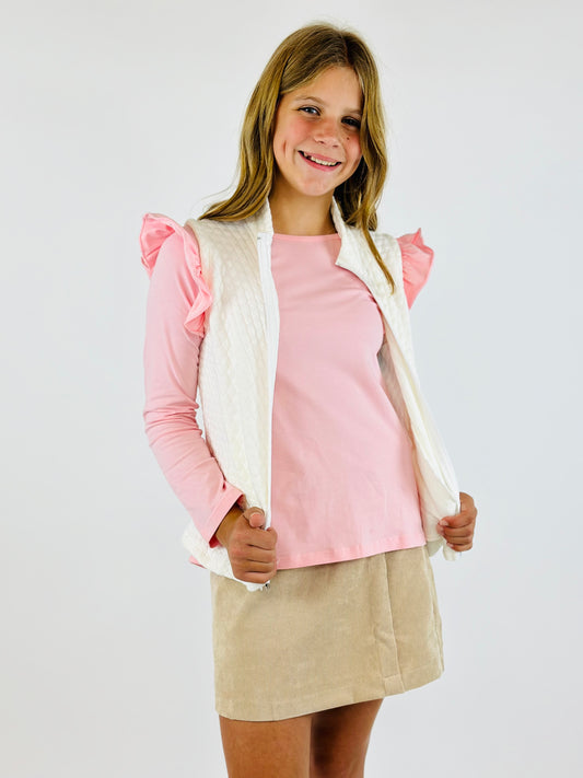 Elizabeth Long Sleeve Ruffle Tee - Pink