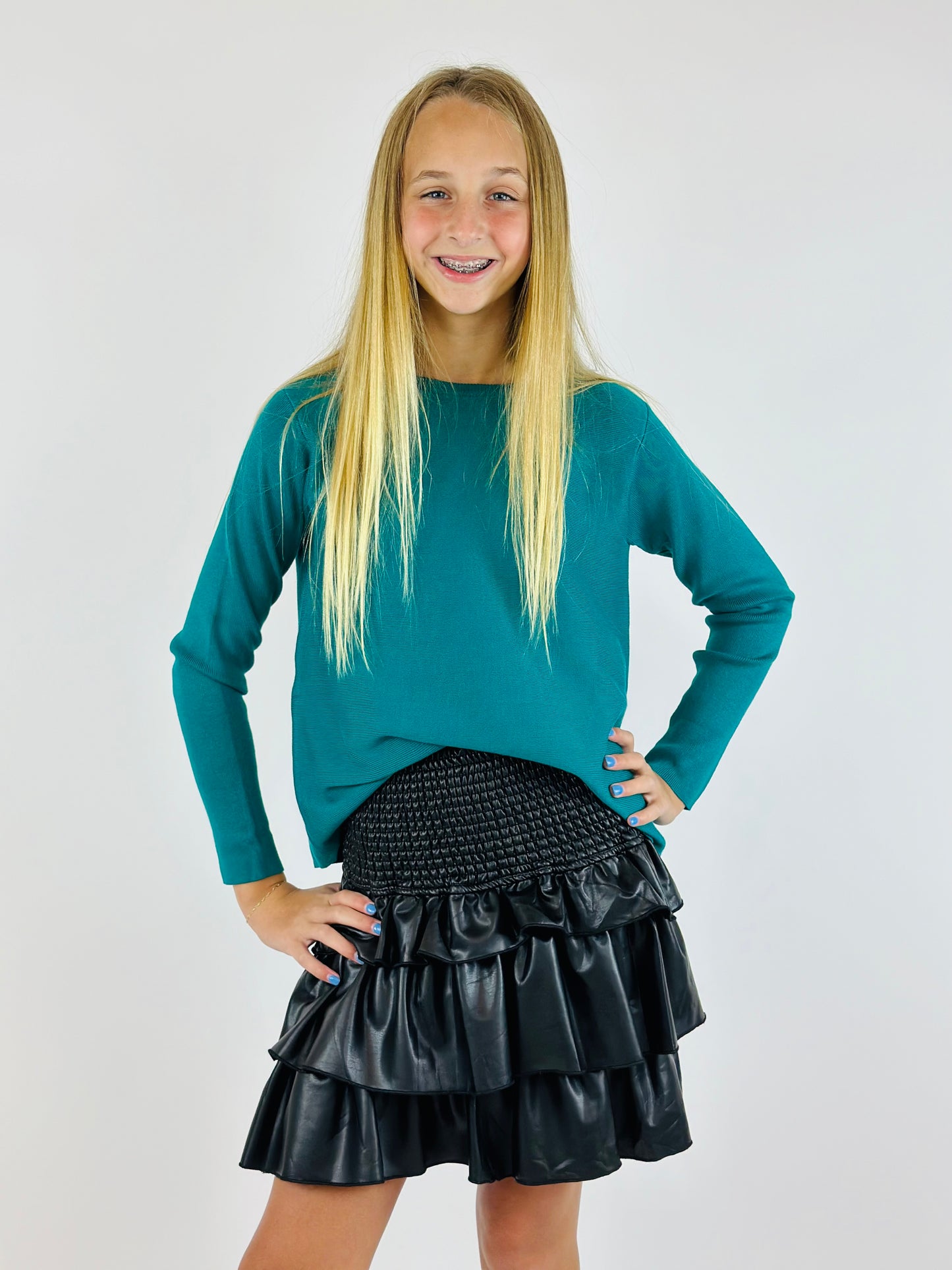 Vegan Leather Tiered Mini Skirt - Black