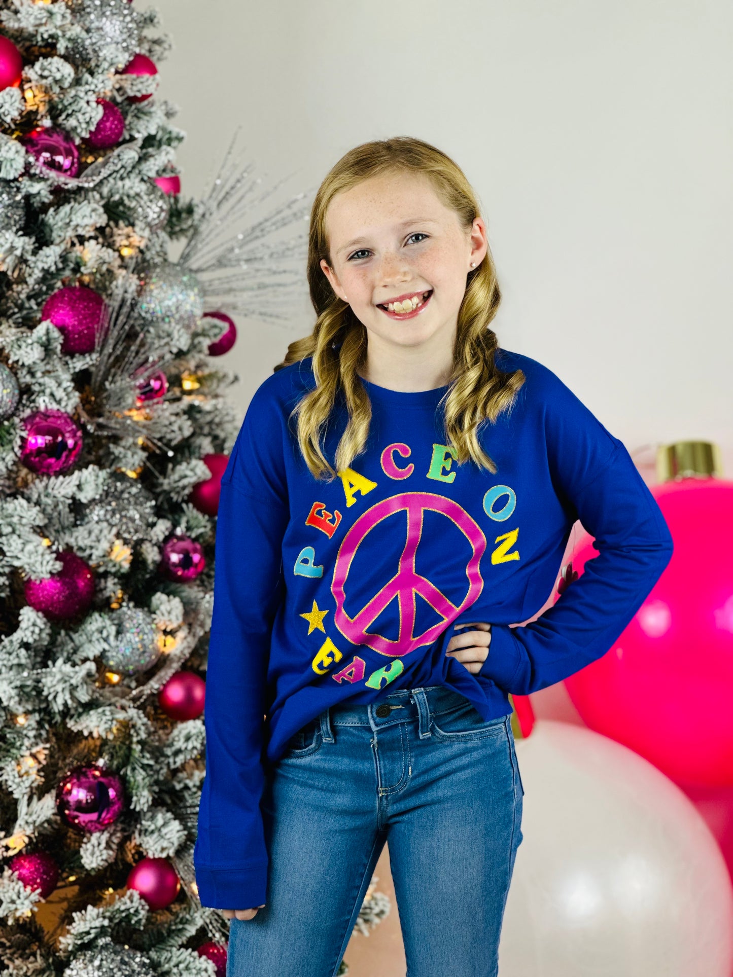 Peace on Earth Glitter Long Sleeve Graphic Tee