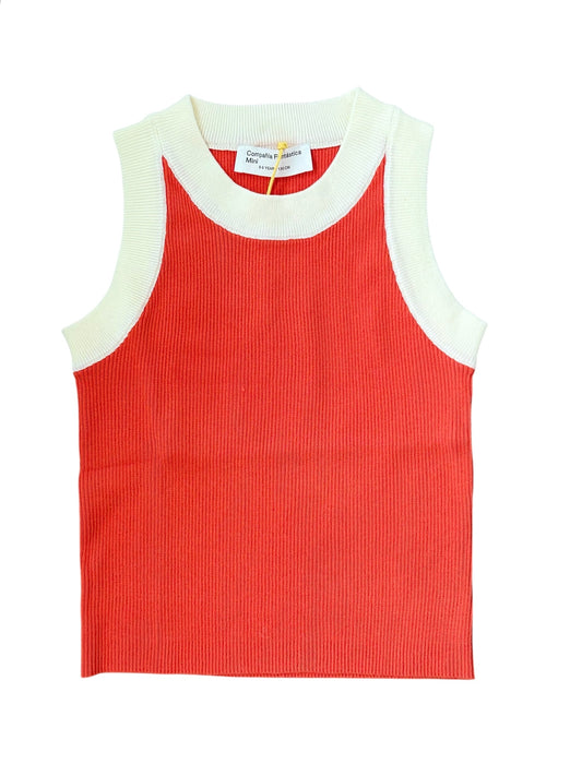 Compania Fantastica Contrast Sweater Tank - orange and ivory