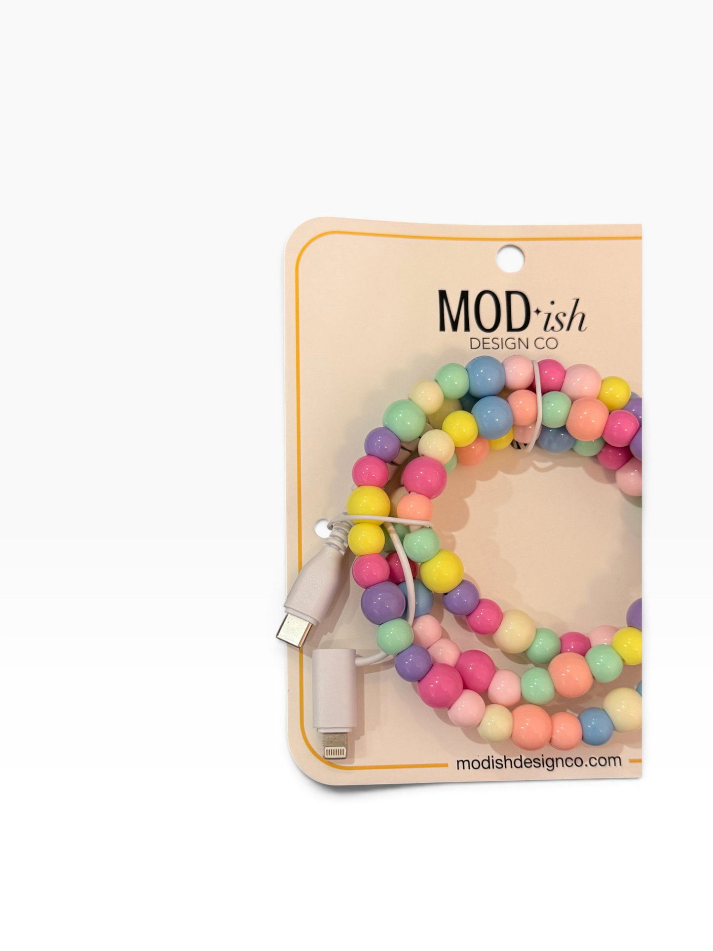 Beaded Phone Charger - Pastel Rainbow