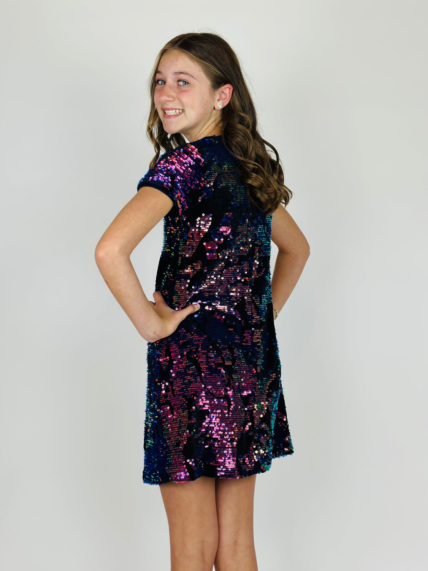 Reversible Sequin Velvet Mini Shift Dress