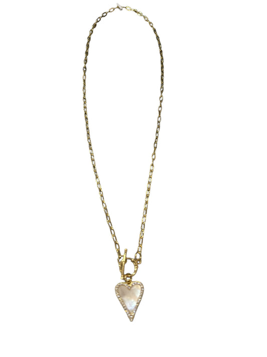 Mother of Pearl Filled Heart with Pave Border Pendant