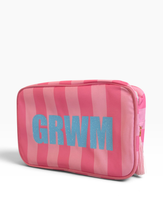 GRWM Cabana Stripe Pouch - Pink/Dark Pink