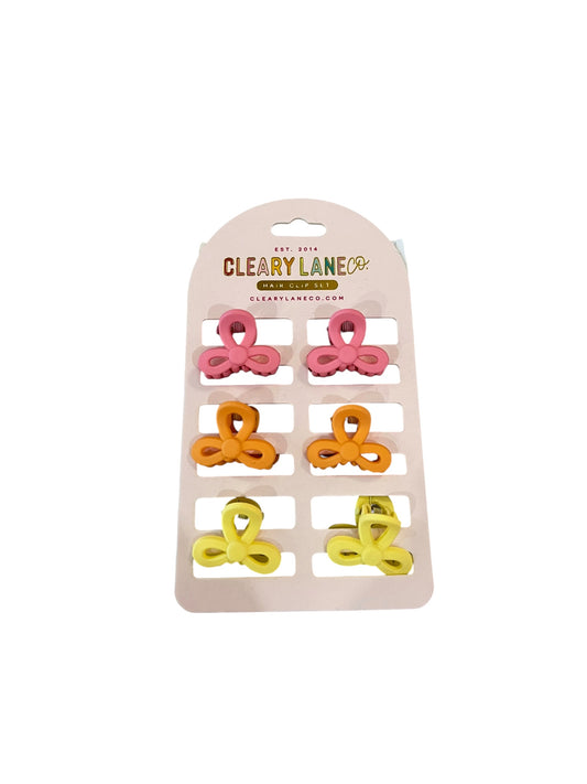 Mini Bow Hair Clip Set - Pink/Orange/Yellow