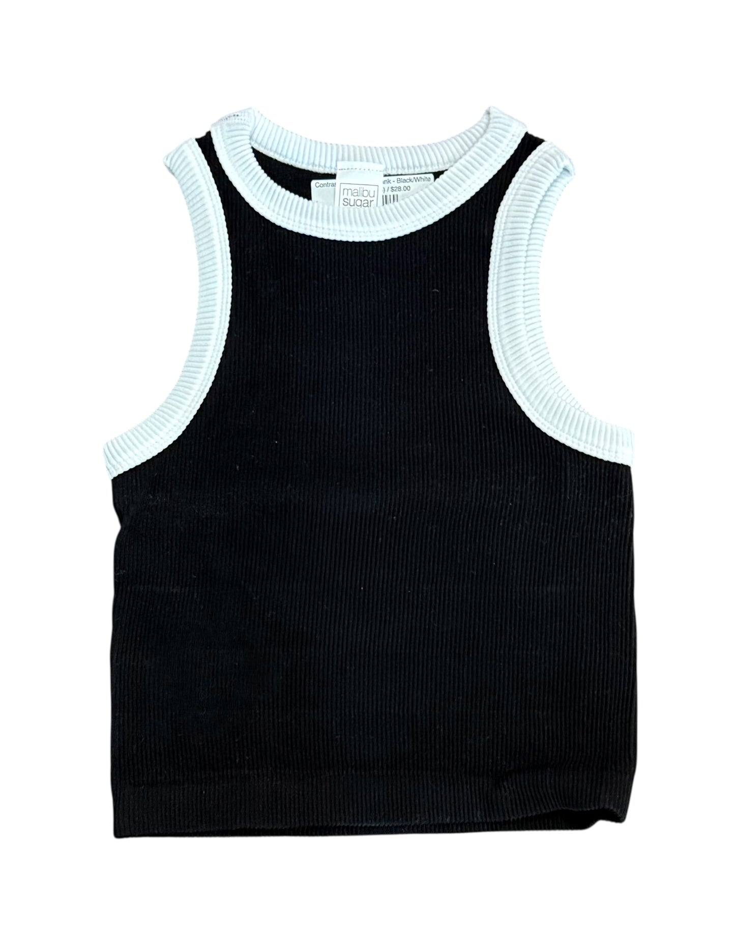 Contrast Trim Ribbed Tank - Black/White