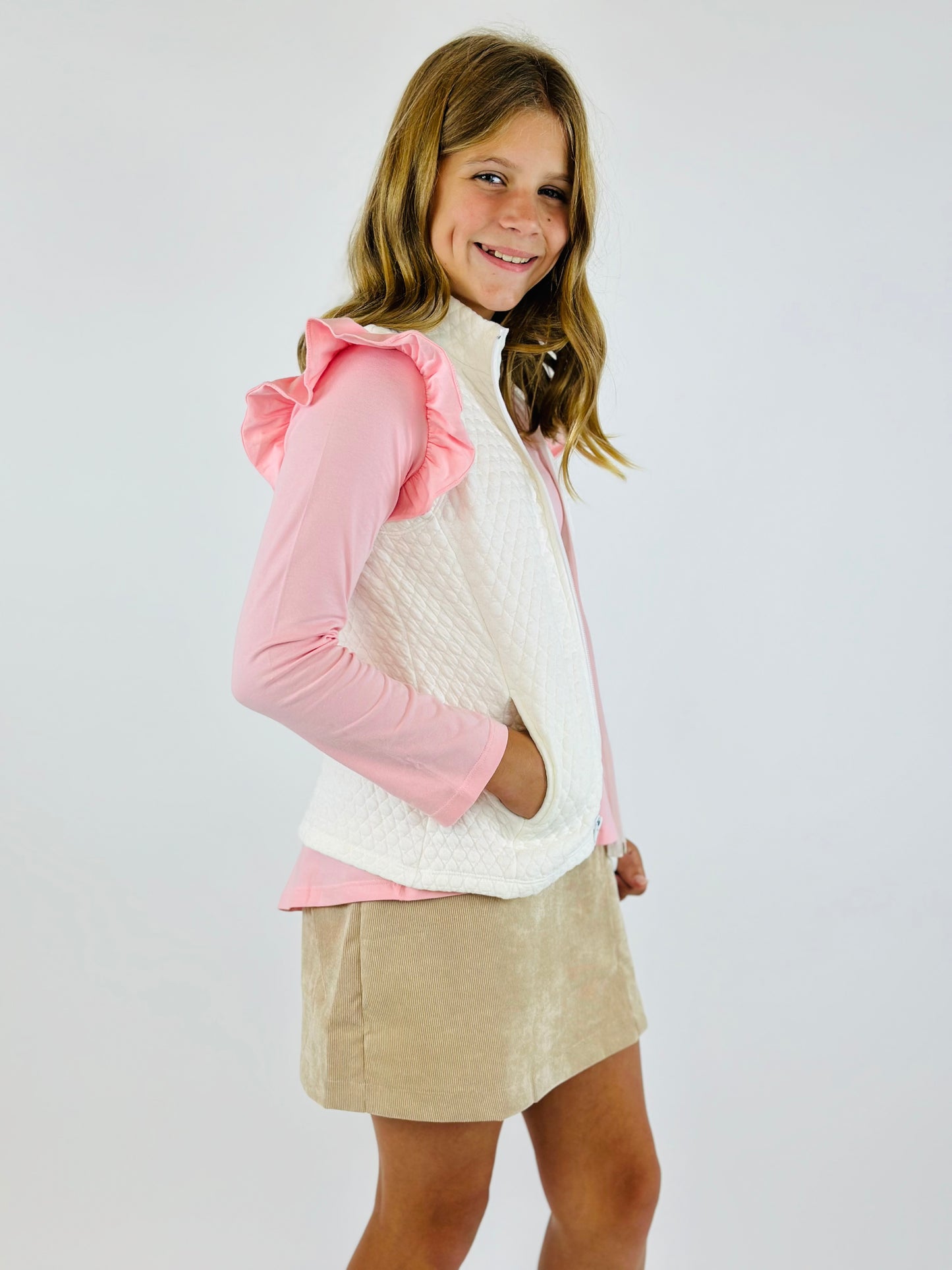 Elizabeth Long Sleeve Ruffle Tee - Pink