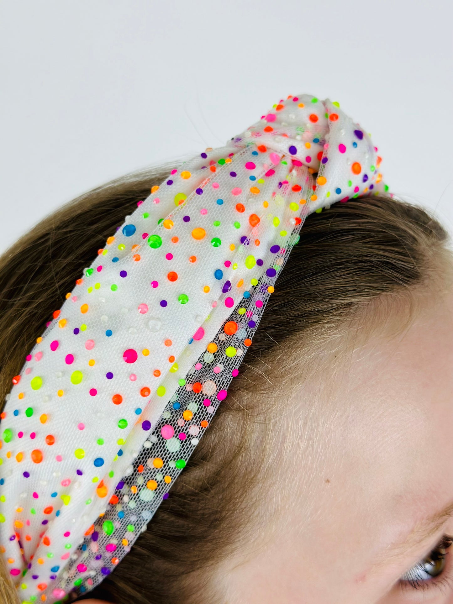 Tulle Jeweled Knot Headband - Neon