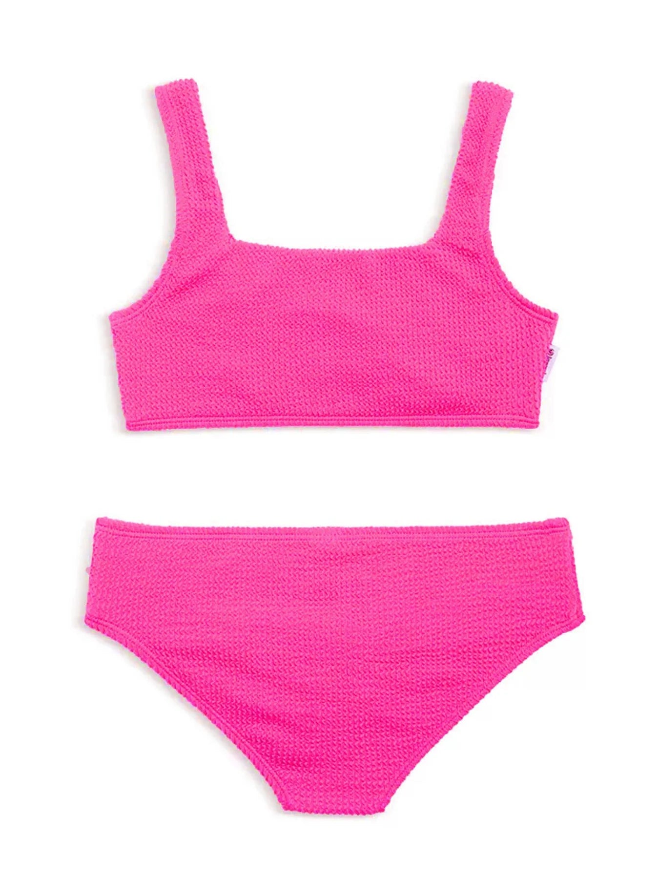 Daniela Crinkle Square Neck Two Piece Tankini - Neon Pink