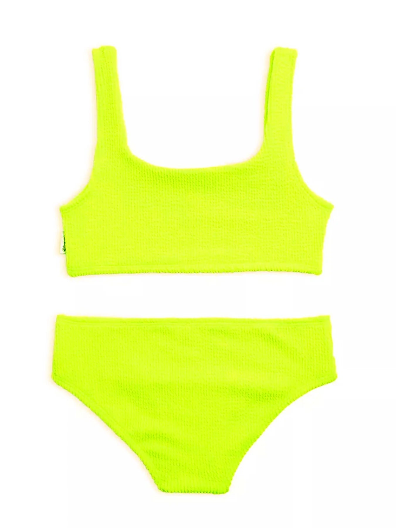 Destiny Crinkle Square Neck Two Piece Tankini - Neon Yellow