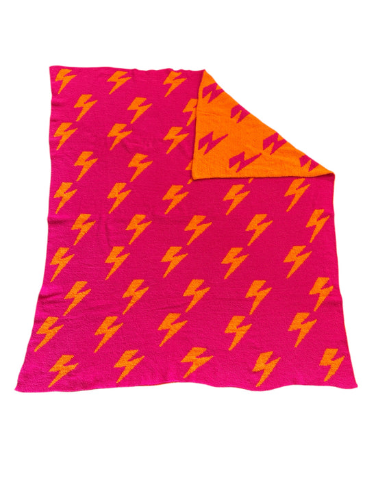 Lightning Plush Throw - Neon Fuchsia/Neon Orange
