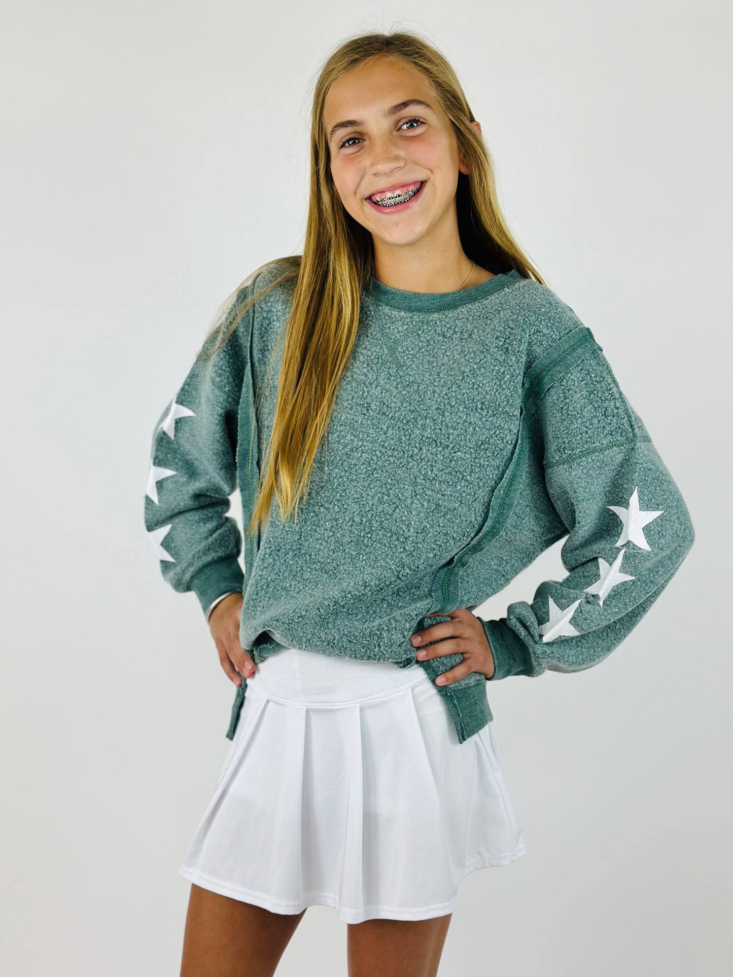 Reverse Fleece Crewneck with Star Print