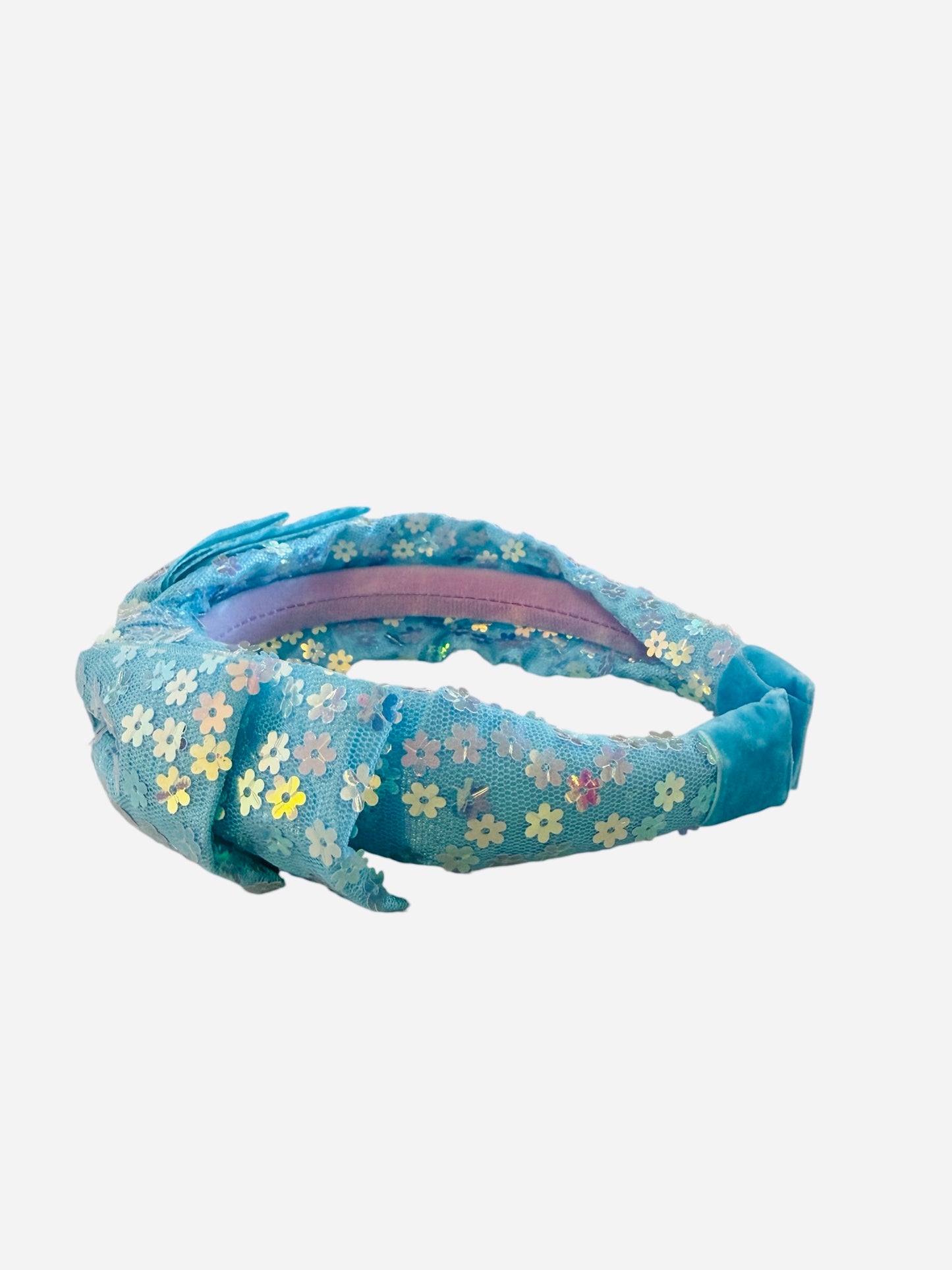 Big Bow Sequin Flower Headband - Blue