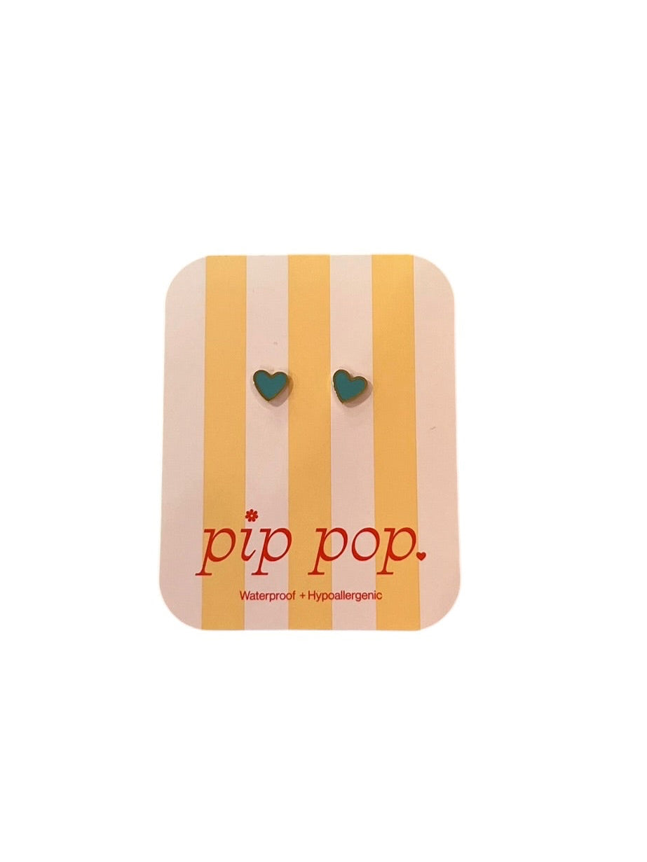 Pip Pop Enamel Turquoise Heart Stud Earrings