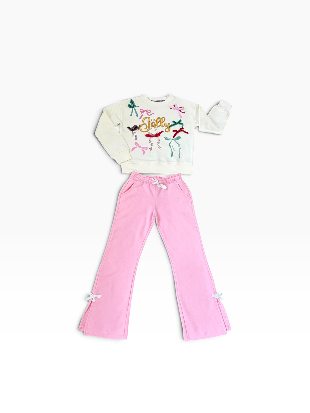 Flared Sweatpant w/Side Slit and Bow Detail