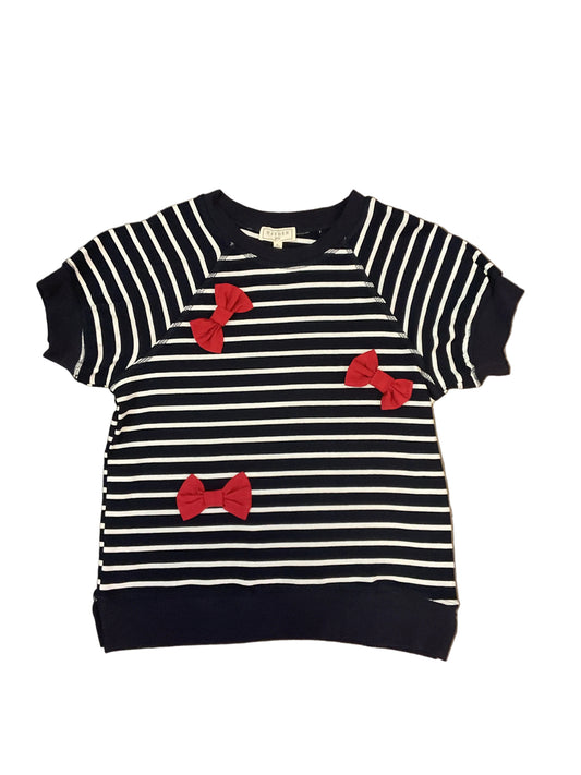 Navy Stripe With Red Bow Tee