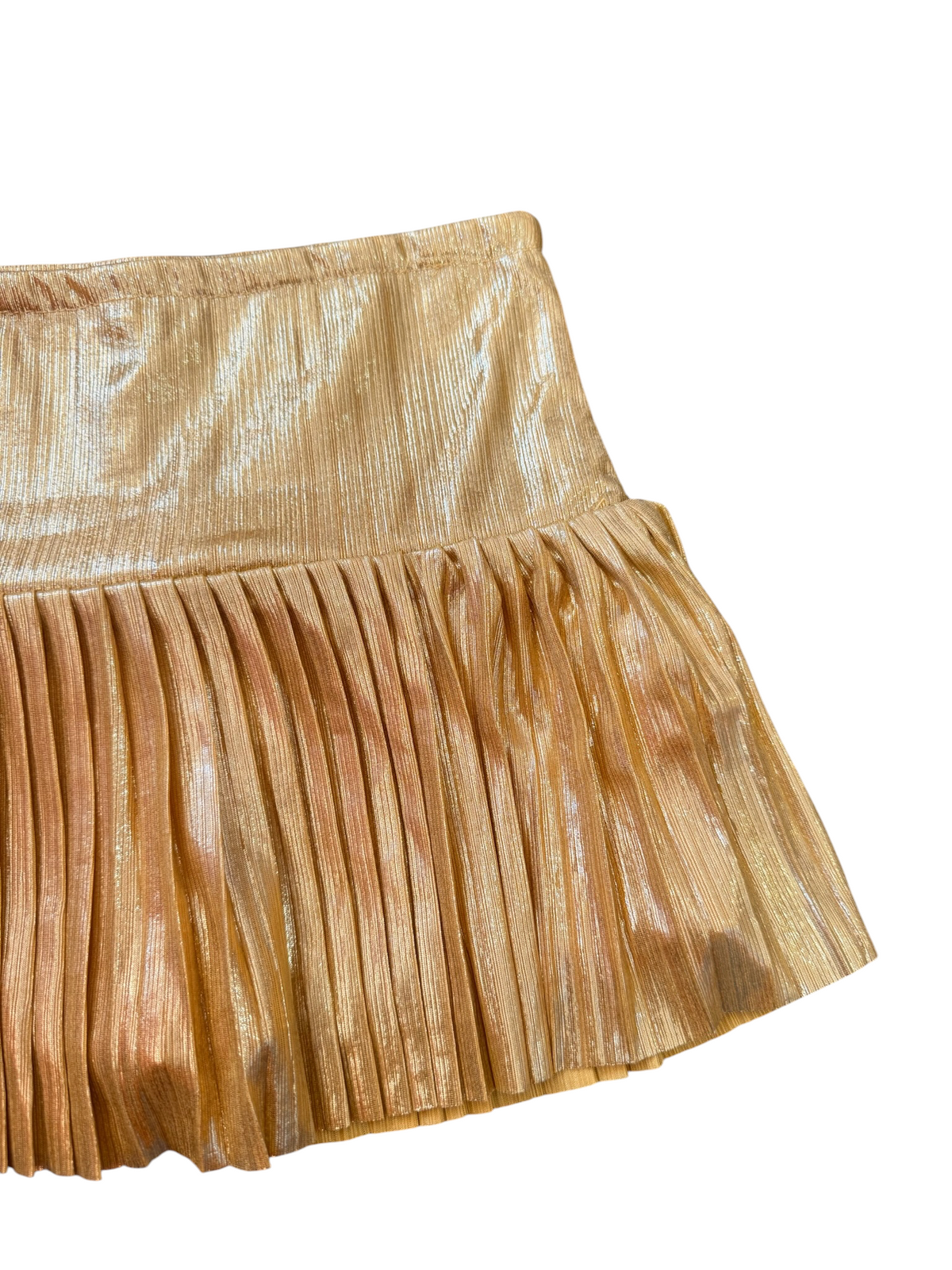 Metallic Drop Waist Pleated Skirt - Gold