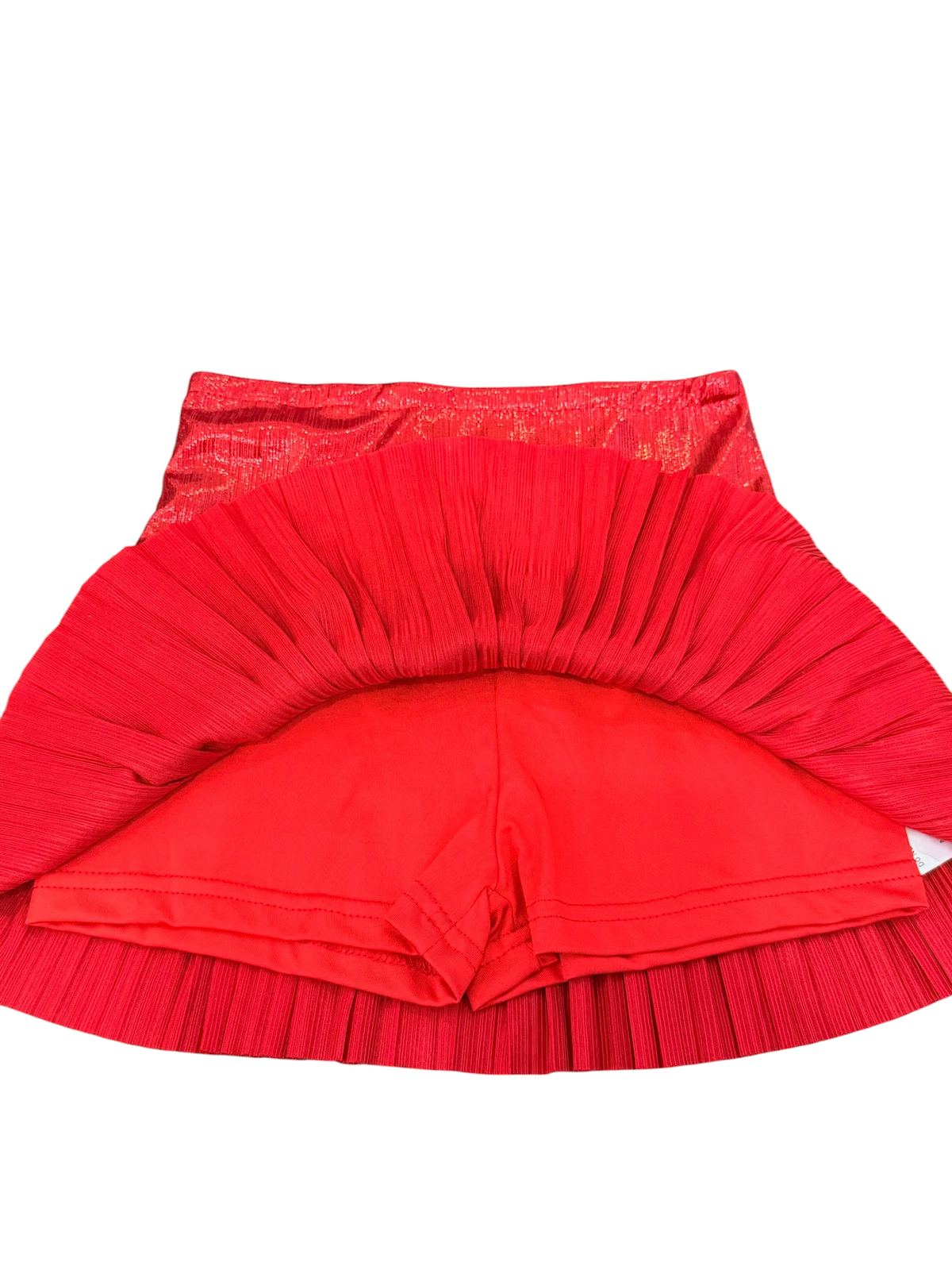 Metallic Drop Waist Pleated Skirt - Red
