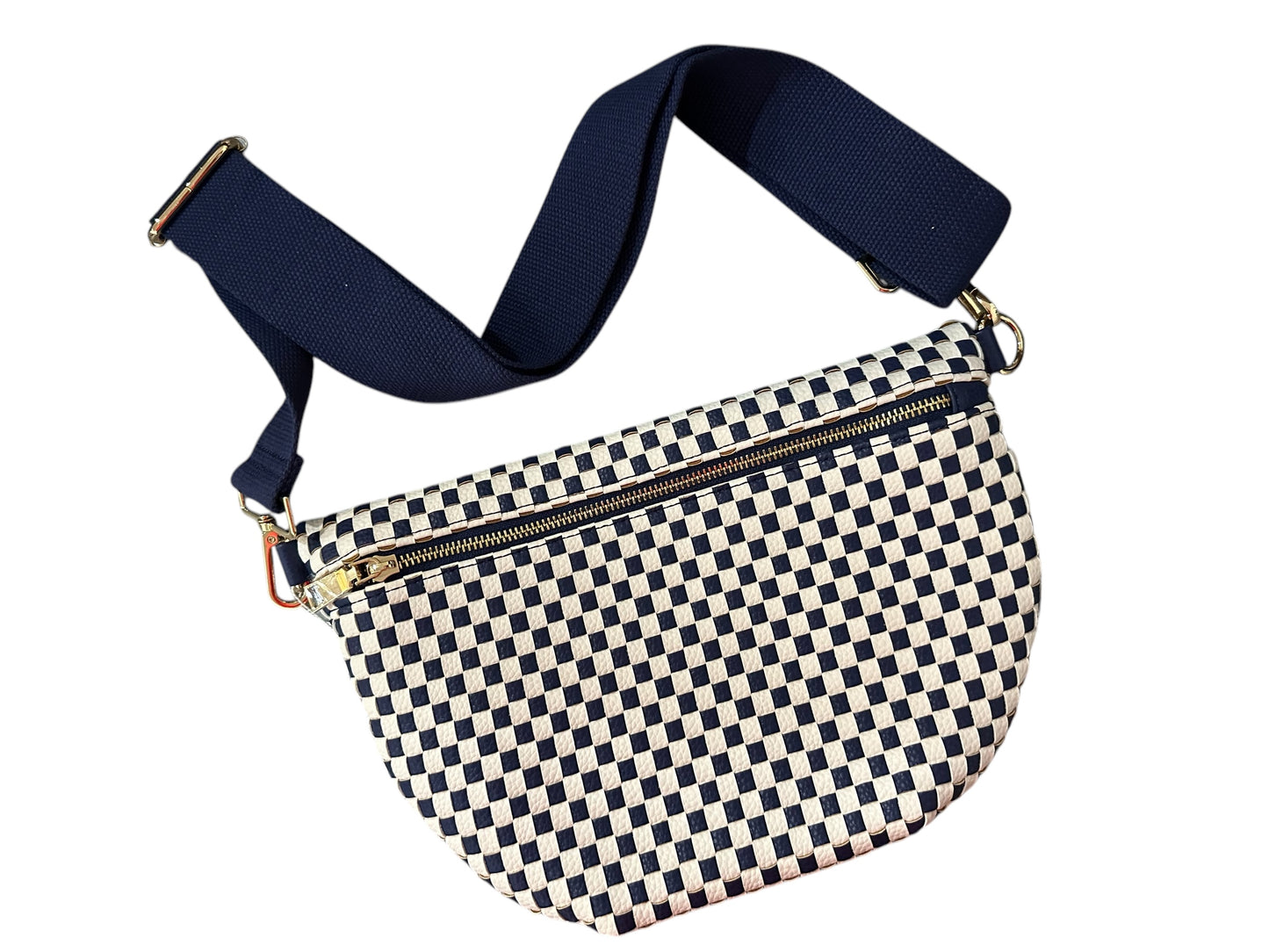 Woven Bum Bag - Navy and White Check