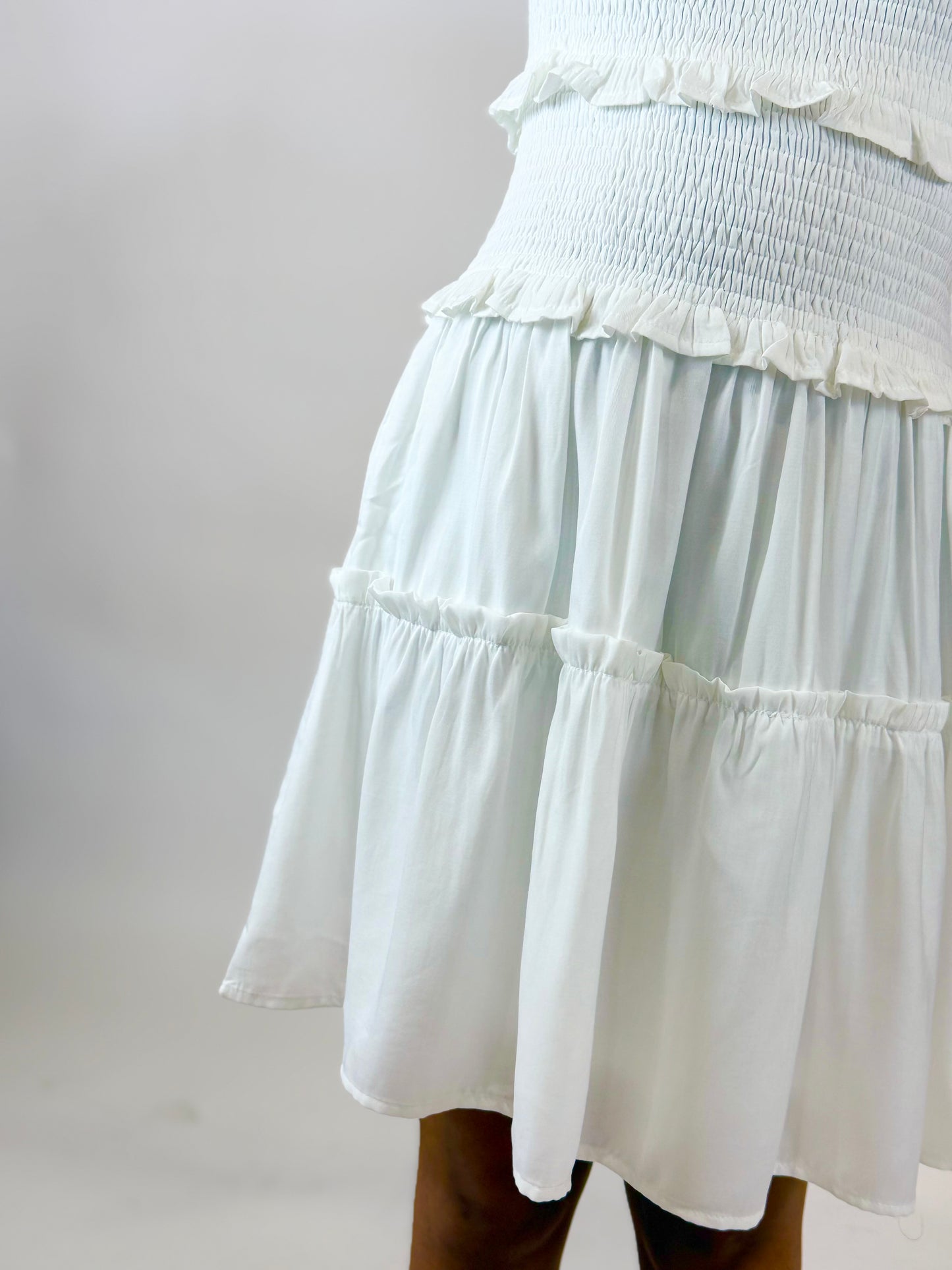Berkley Puff Sleeve Smocked Ruffle Dress - White