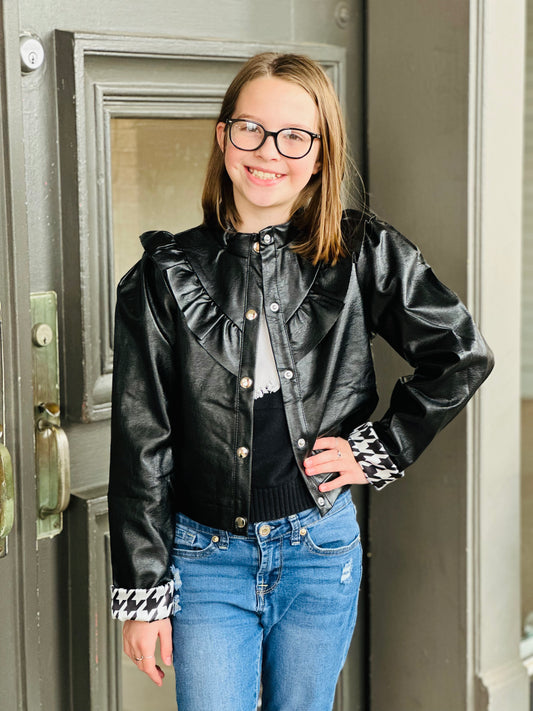 Faux Leather Ruffle Jacket