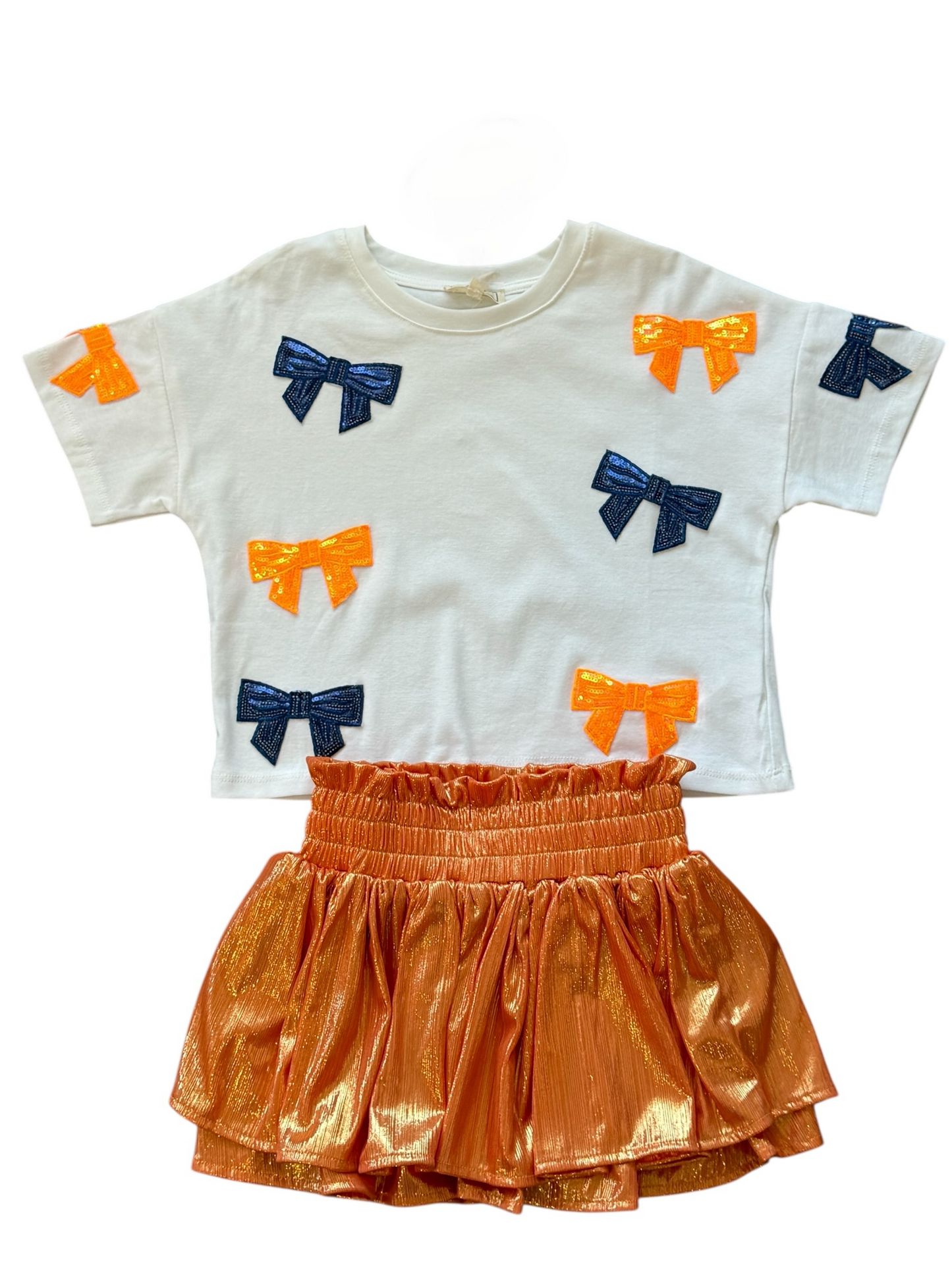 Spirit Tee w/ Orange and Navy Sequin Bows