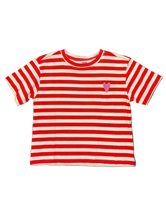 Striped Tee With Heart- Red