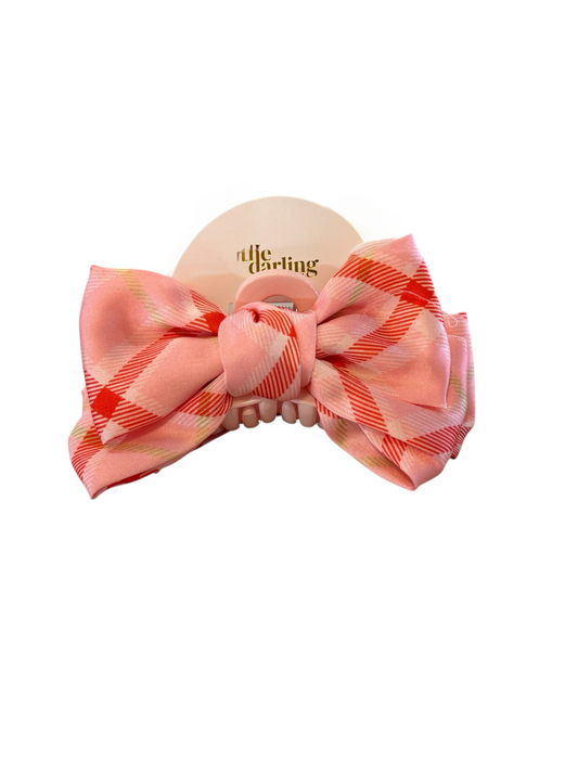 Mini Satin Bow w/ Claw Clip - Festive Plaid