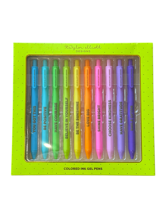 Set of 10 Motivational Colored Gel Pens