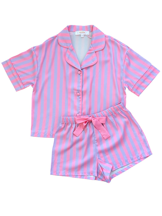 Silky Pink & Purple Stripe Loungewear Set
