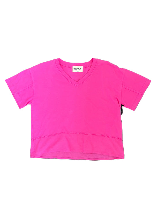 Tenly Mixed Media V-Neck Tee - Hot Pink