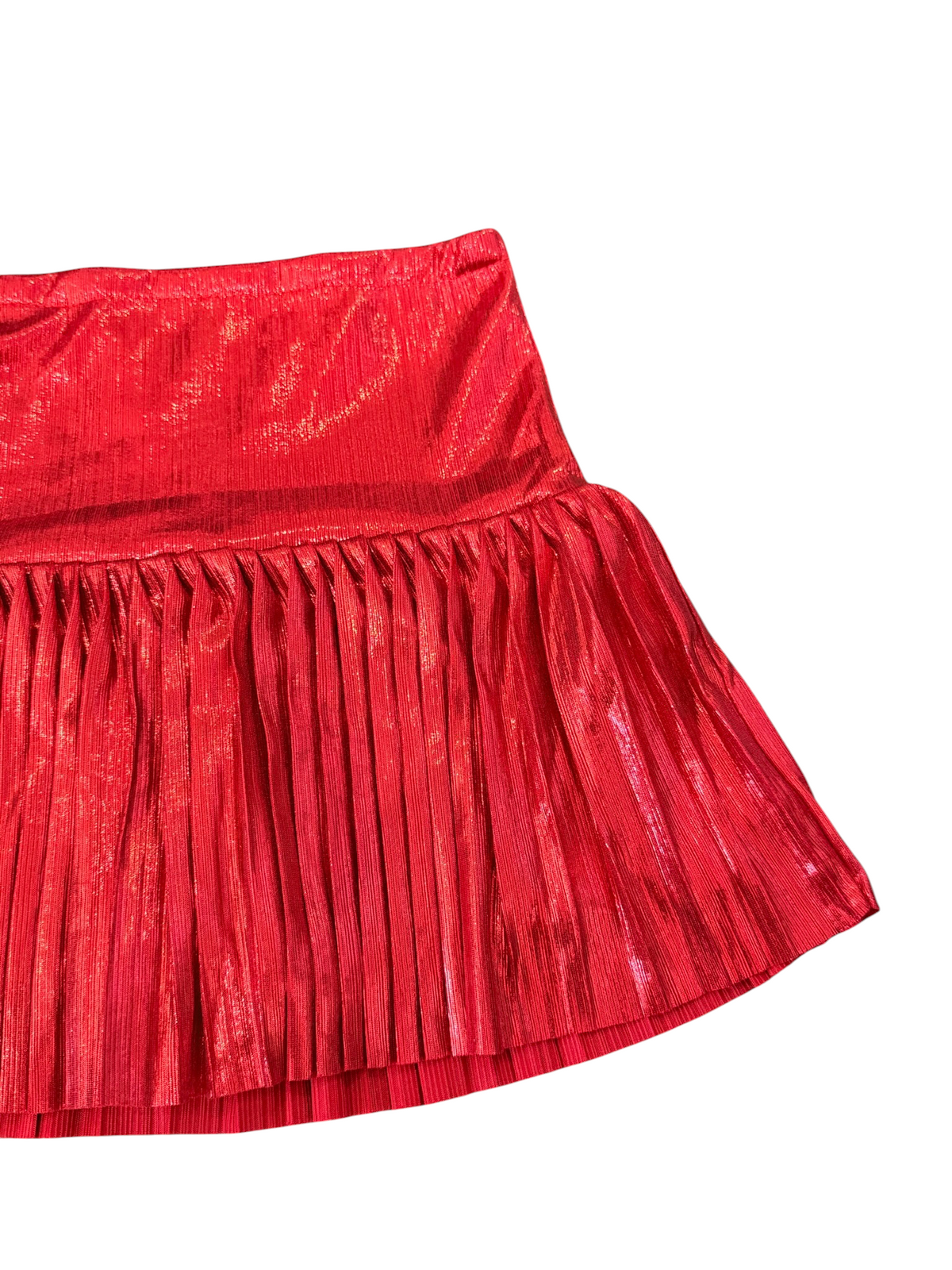 Metallic Drop Waist Pleated Skirt - Red