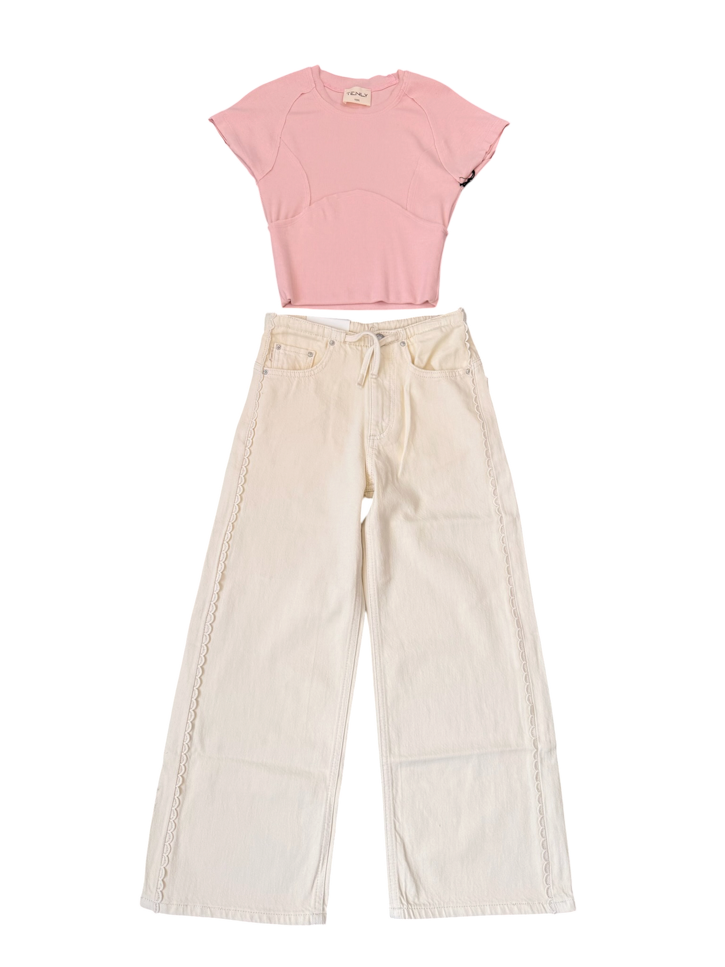 Frankie Low-Slung Wide Leg - Ivory w/ Lace