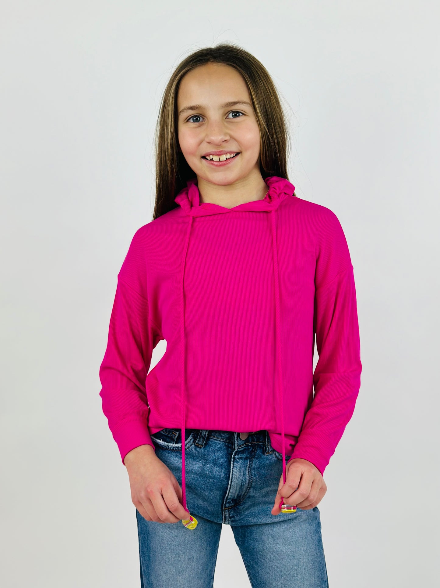 Slinky Rib Hoodie with Smiley Drawstring