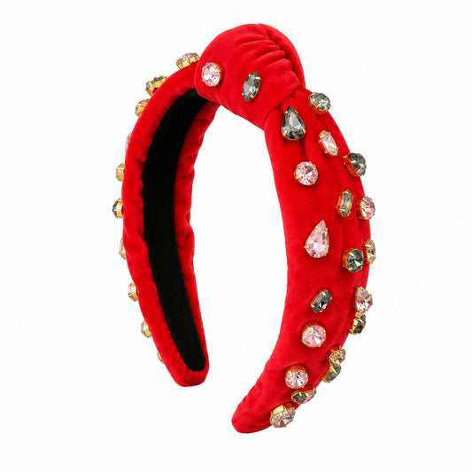 Bejeweled Red Velvet Knotted Headband