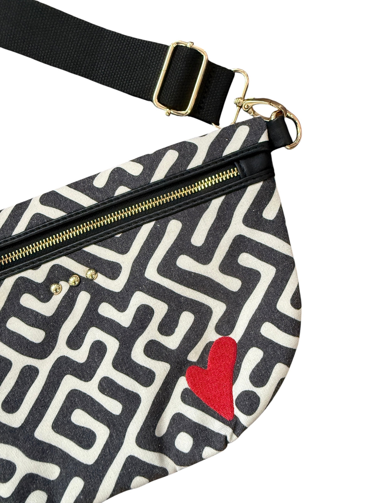 PREORDER: Colby Canvas Bum Bag - Black & Ivory Geometric