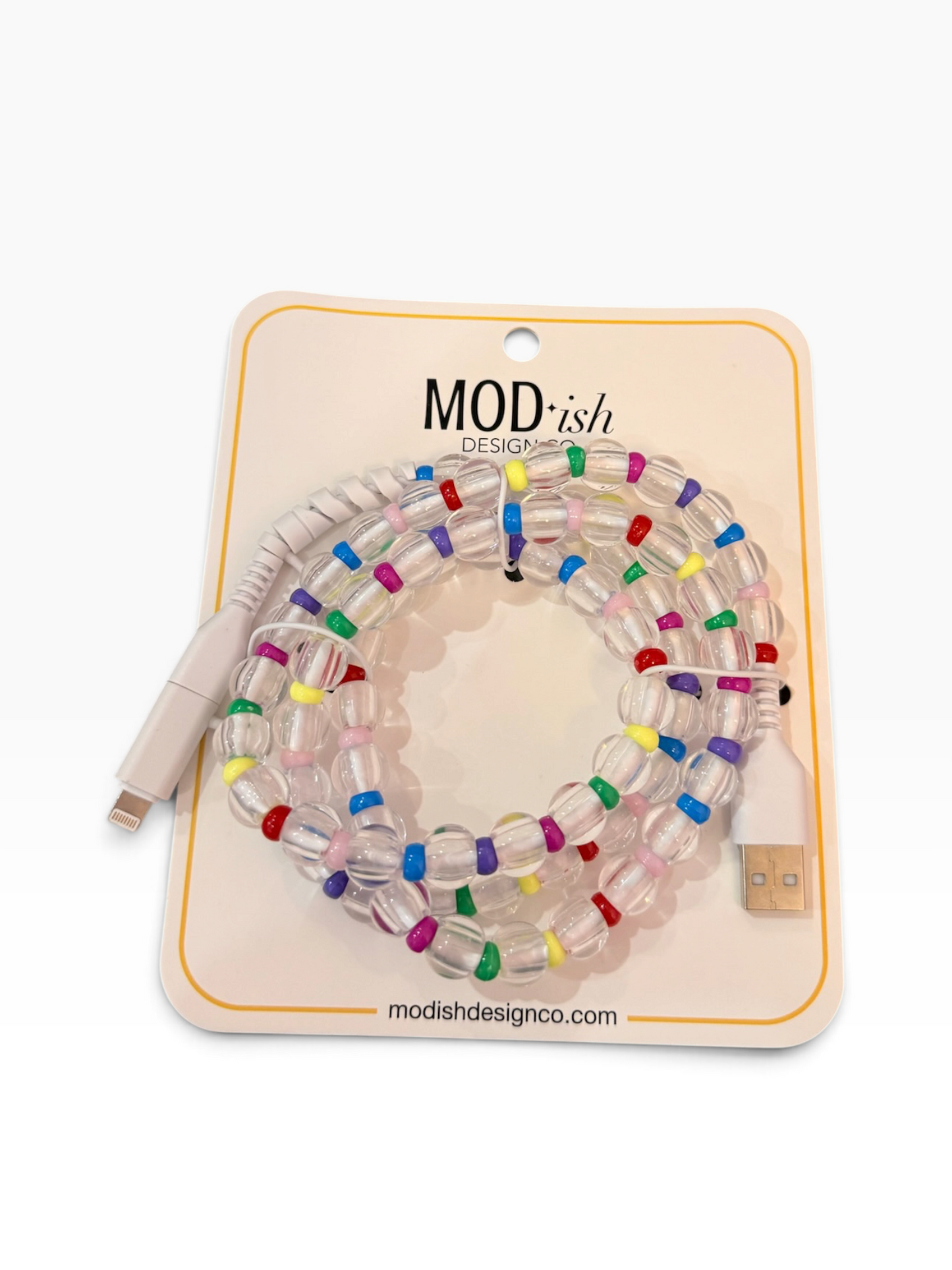 Beaded Phone Charger - Clear Rainbow