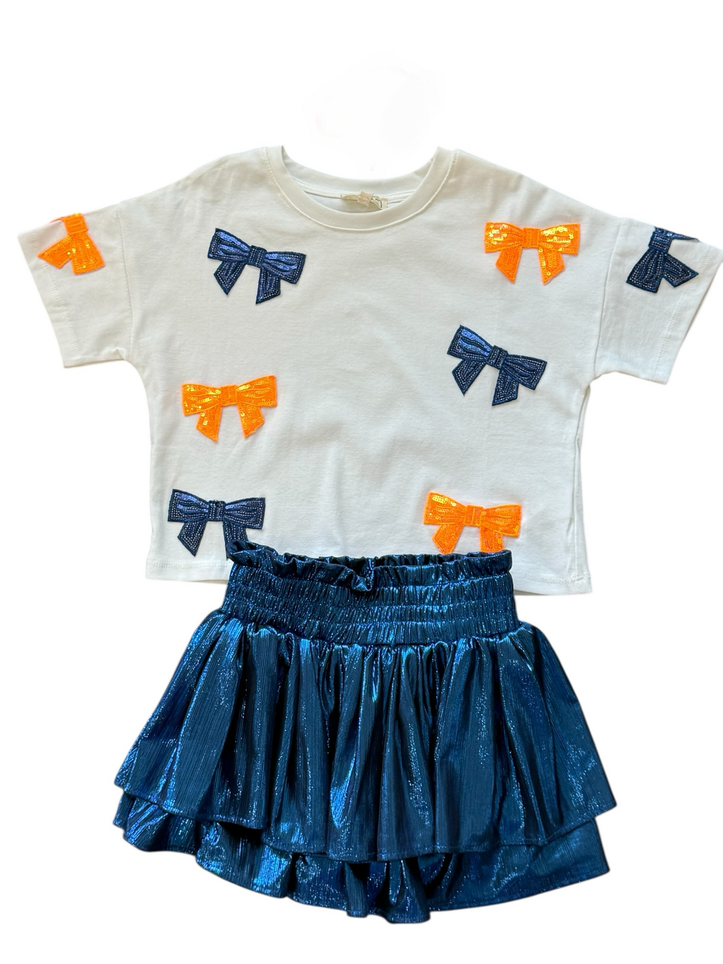 Spirit Tee w/ Orange and Navy Sequin Bows
