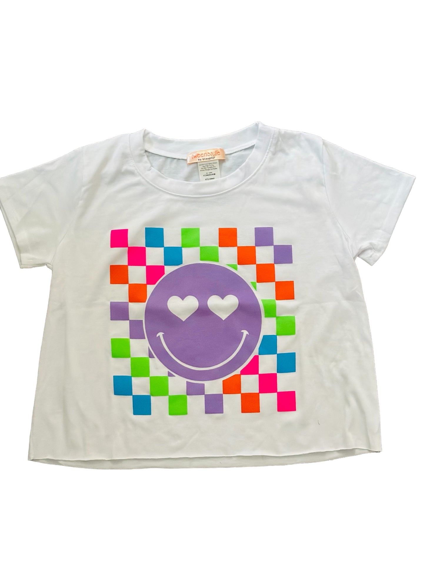 Checkered Smiley Raw Hem Tee