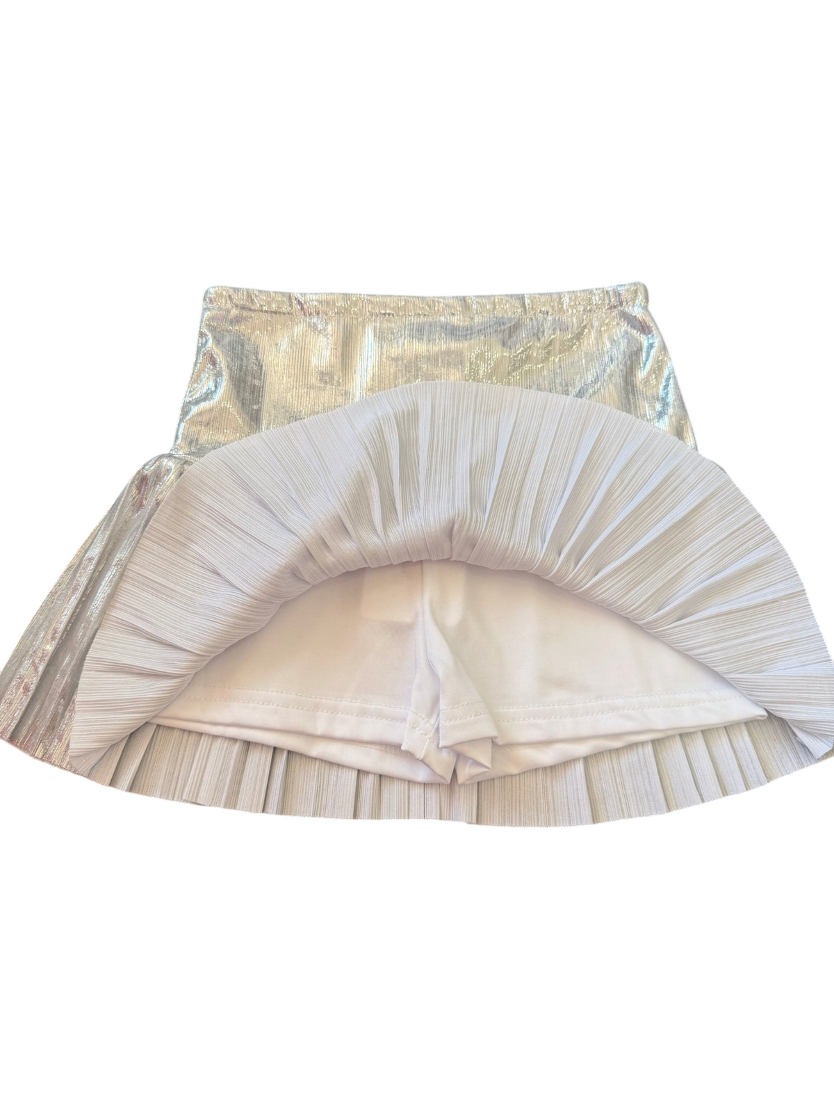 Metallic Drop Waist Pleated Skirt - Silver