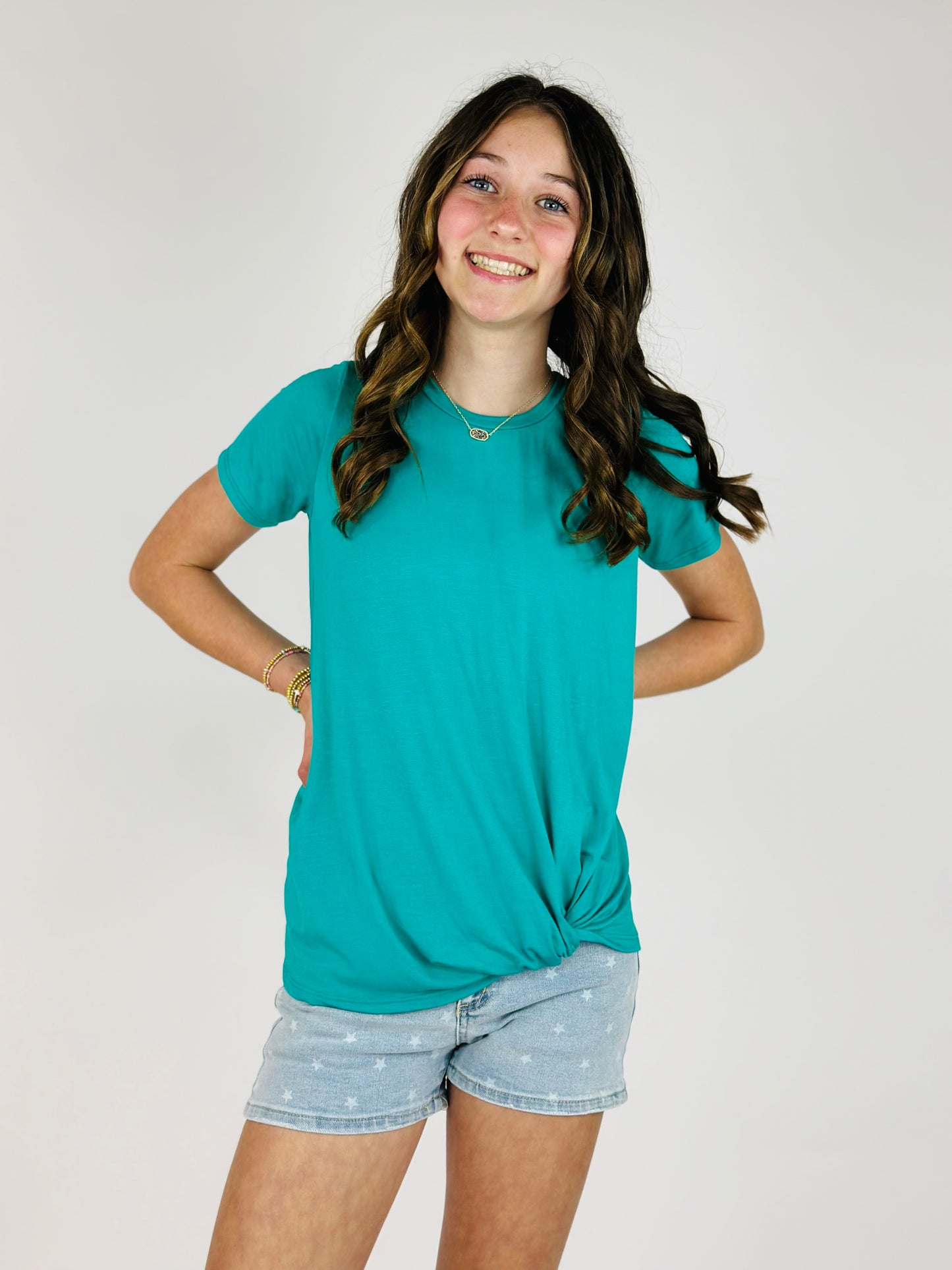 Twisted Knot Short Sleeve Tee - Teal Green