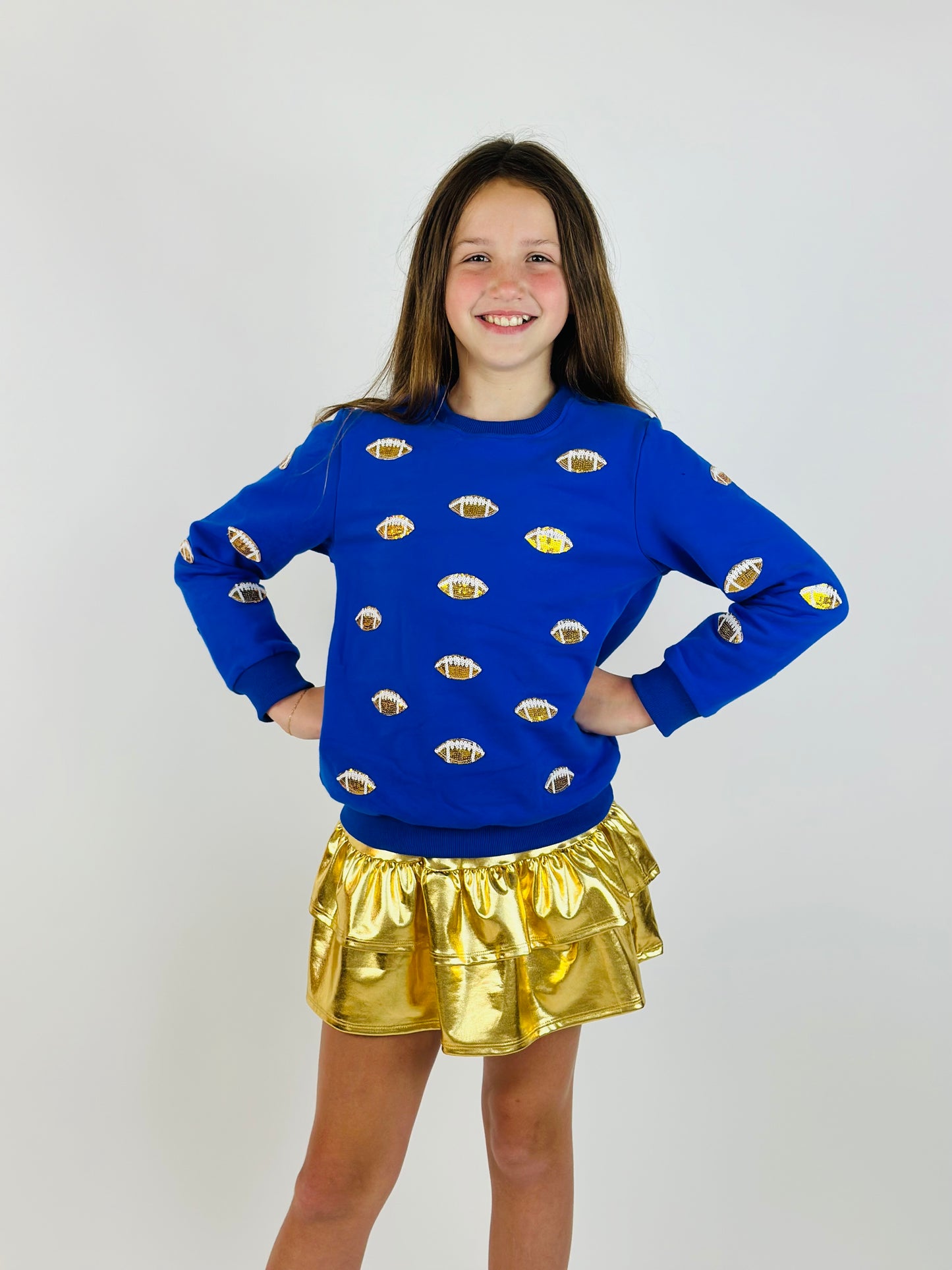 Game Day Glitter Football Sweatshirt - Blue