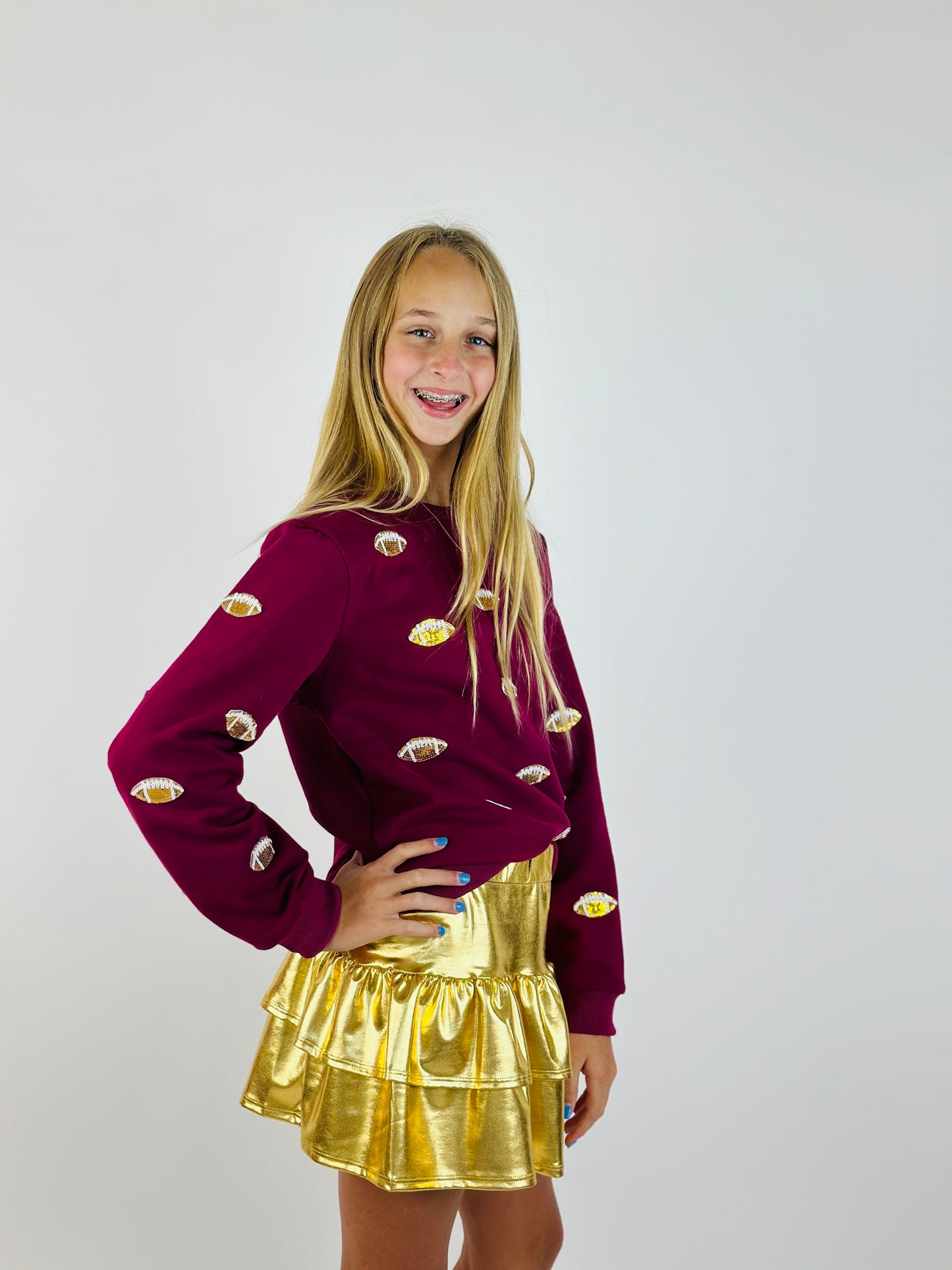 Game Day Glitter Football Sweatshirt - Maroon