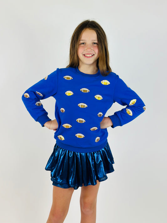 Game Day Glitter Football Sweatshirt - Blue